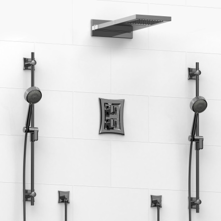 Riobel -¾" double coaxial system with hand shower rail, 4 body jets and shower head - KIT#3646EF