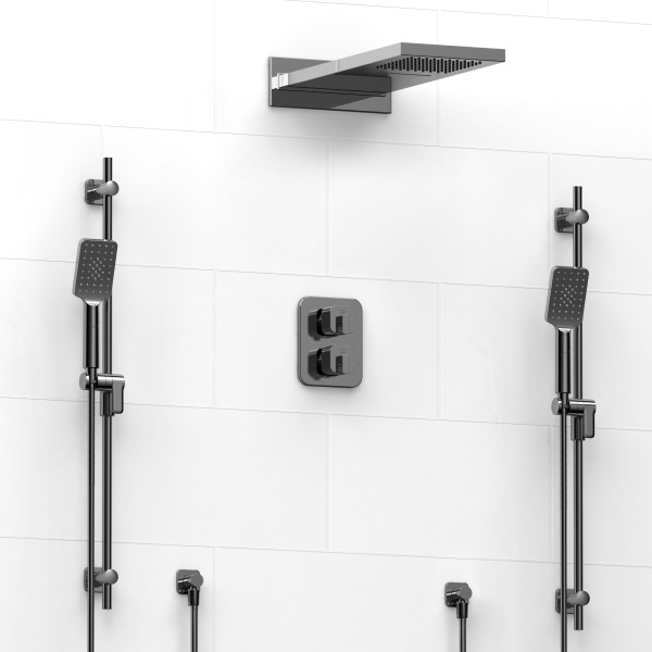 Riobel -¾" double coaxial system with hand shower rail, 4 body jets and shower head - KIT#3646EQ