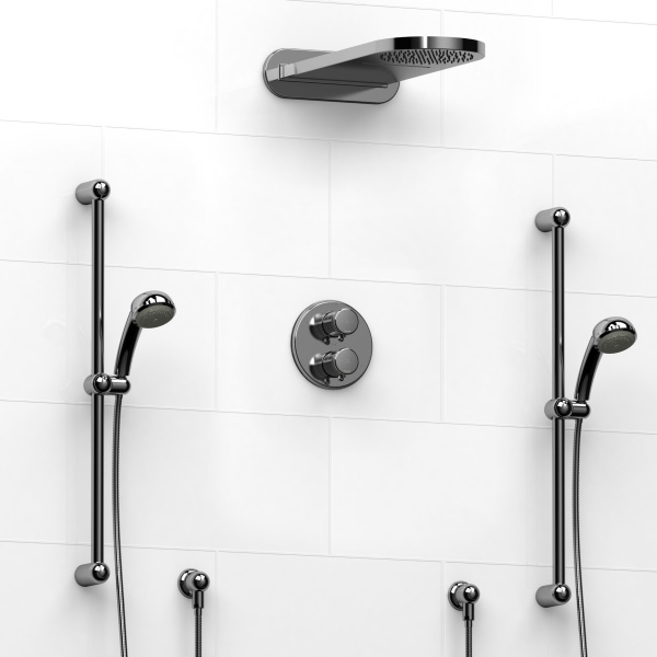 Riobel -¾" double coaxial system with hand shower rail, 4 body jets and shower head - KIT#3646GN