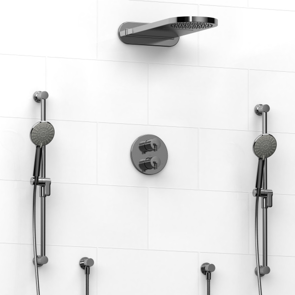 Riobel -¾" double coaxial system with hand shower rail, 4 body jets and shower head - KIT#3646GS