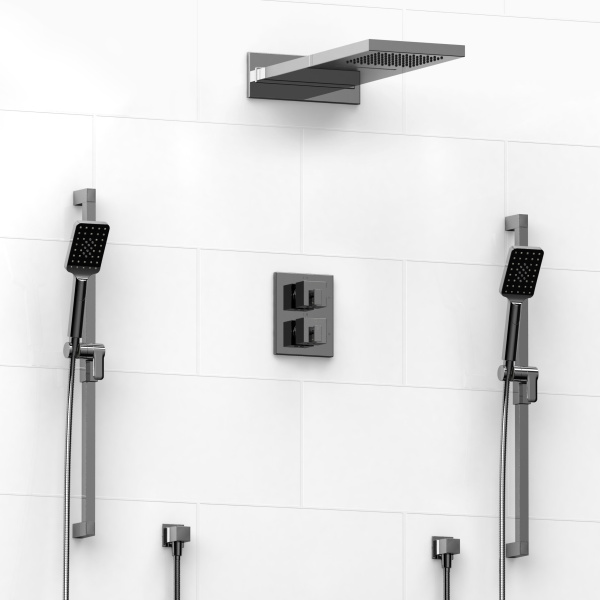 Riobel -¾" double coaxial system with hand shower rail, 4 body jets and shower head - KIT#3646KSTQ