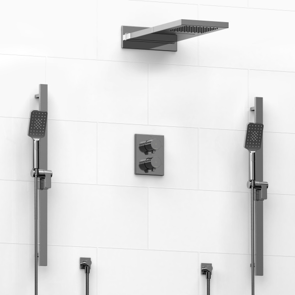 Riobel -¾" double coaxial system with hand shower rail, 4 body jets and shower head - KIT#3646PFTQ