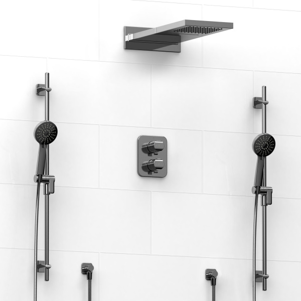 Riobel -¾" double coaxial system with hand shower rail, 4 body jets and shower head - KIT#3646SA
