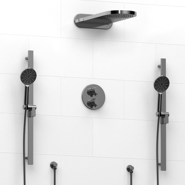 Riobel -¾" double coaxial system with hand shower rail, 4 body jets and shower head - KIT#3646SHTM