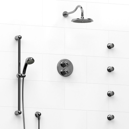 Riobel -double coaxial system with hand shower rail, 4 body jets and shower head - KIT#446AT