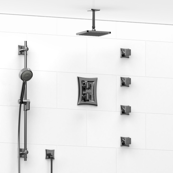 Riobel -double coaxial system with hand shower rail, 4 body jets and shower head – KIT#446EF