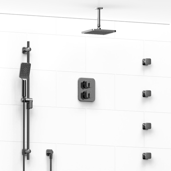Riobel -double coaxial system with hand shower rail, 4 body jets and shower head – KIT#446EQ