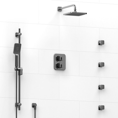 Riobel -double coaxial system with hand shower rail, 4 body jets and shower head - KIT#446EQ