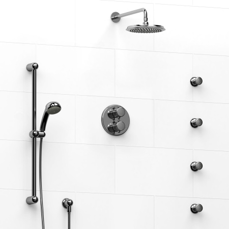 Riobel -double coaxial system with hand shower rail, 4 body jets and shower head - KIT#446GN+