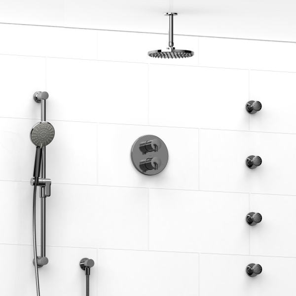 Riobel -double coaxial system with hand shower rail, 4 body jets and shower head – KIT#446GS