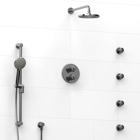 Riobel -double coaxial system with hand shower rail, 4 body jets and shower head - KIT#446GS