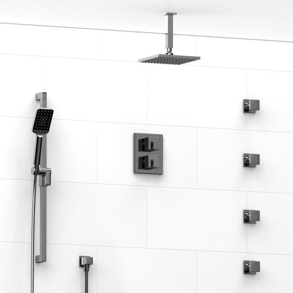 Riobel -double coaxial system with hand shower rail, 4 body jets and shower head – KIT#446KSTQ