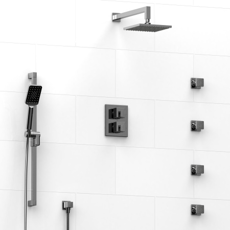 Riobel -double coaxial system with hand shower rail, 4 body jets and shower head - KIT#446KSTQ