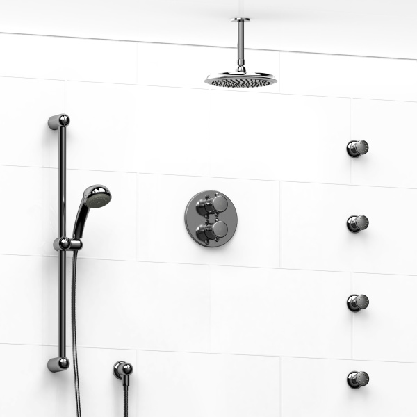 Riobel -double coaxial system with hand shower rail, 4 body jets and shower head – KIT#446MA+