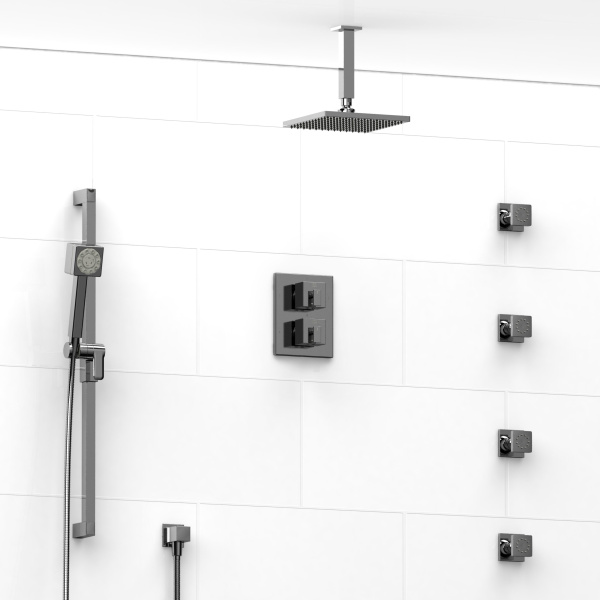 Riobel -double coaxial system with hand shower rail, 4 body jets and shower head – KIT#446MZ