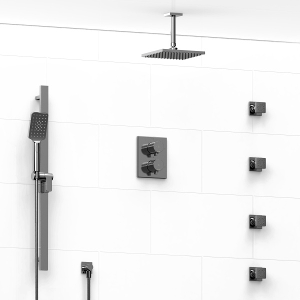 Riobel -double coaxial system with hand shower rail, 4 body jets and shower head – KIT#446PFTQ