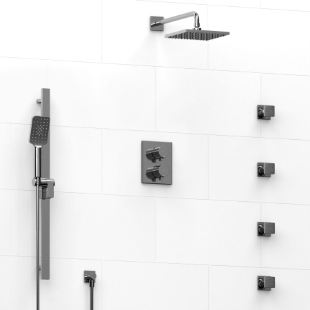 Riobel -double coaxial system with hand shower rail, 4 body jets and shower head - KIT#446PFTQ