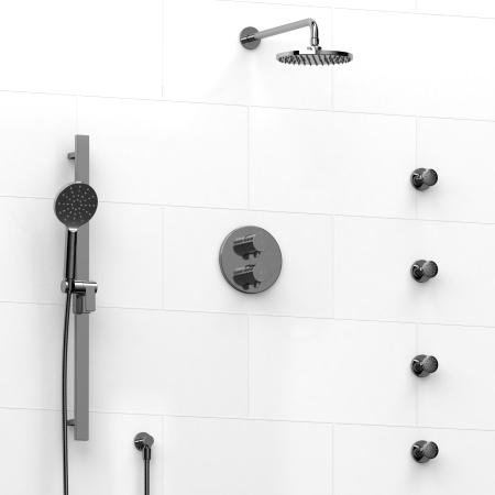 Riobel -double coaxial system with hand shower rail, 4 body jets and shower head - KIT#446PXTM