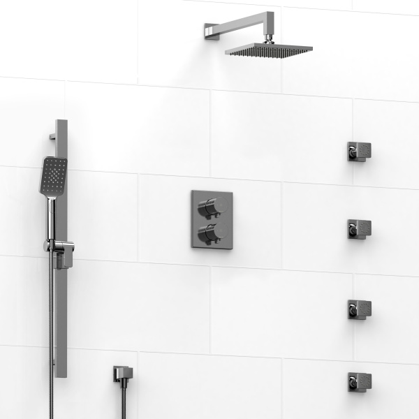 Riobel -double coaxial system with hand shower rail, 4 body jets and shower head - KIT#446PXTQ