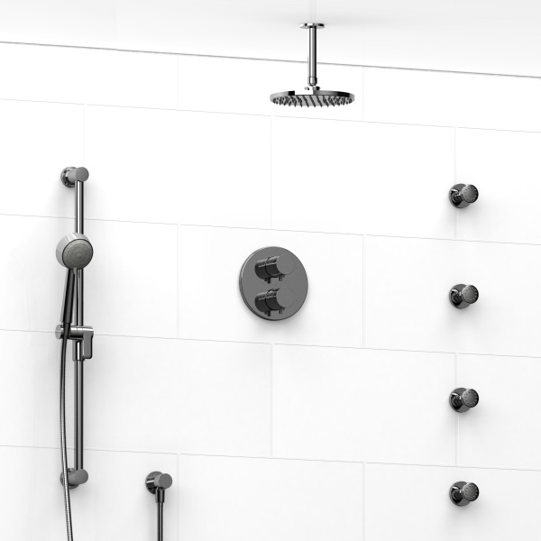 Riobel -double coaxial system with hand shower rail, 4 body jets and shower head – KIT#446RUTM