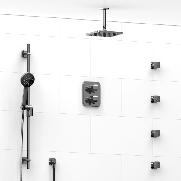Riobel -double coaxial system with hand shower rail, 4 body jets and shower head – KIT#446SA