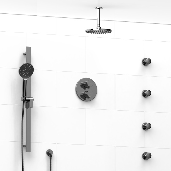 Riobel -double coaxial system with hand shower rail, 4 body jets and shower head – KIT#446SHTM