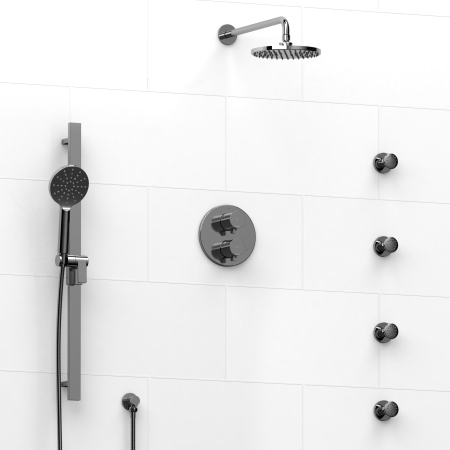 Riobel -double coaxial system with hand shower rail, 4 body jets and shower head - KIT#446SHTM
