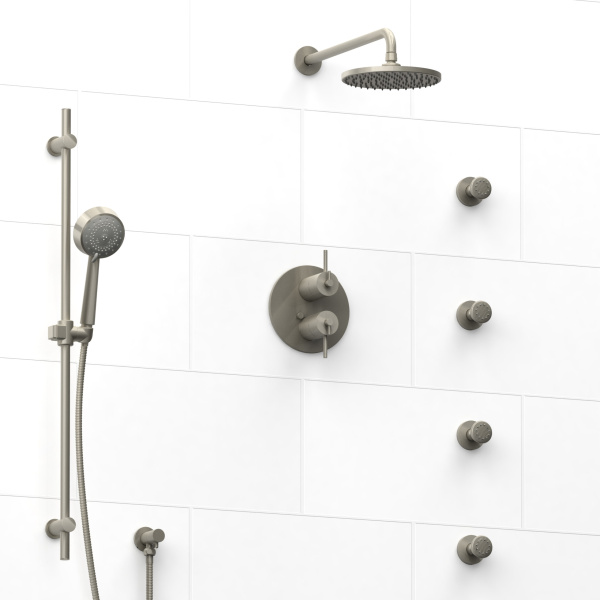 Riobel -¾” double coaxial system with hand shower rail, 4 body jets and shower head – KIT#483CSTM
