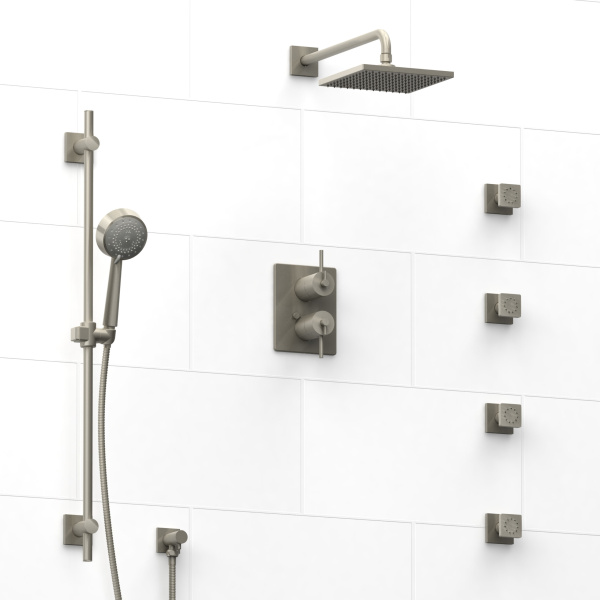 Riobel -¾” double coaxial system with hand shower rail, 4 body jets and shower head – KIT#483CSTQ