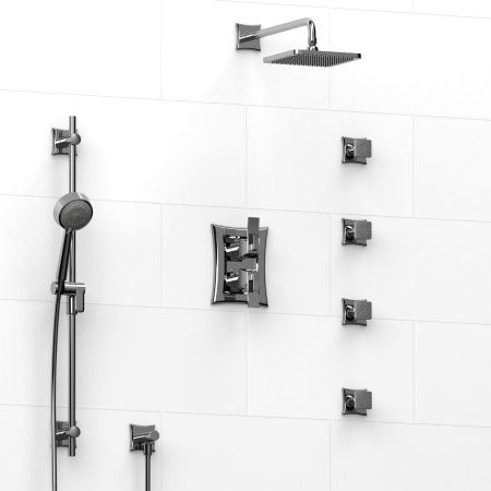 Riobel -¾" double coaxial system with hand shower rail, 4 body jets and shower head - KIT#483EF