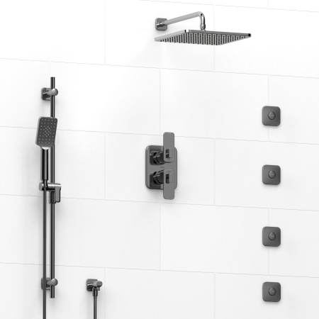 Riobel -¾" double coaxial system with hand shower rail, 4 body jets and shower head - KIT#483EQ