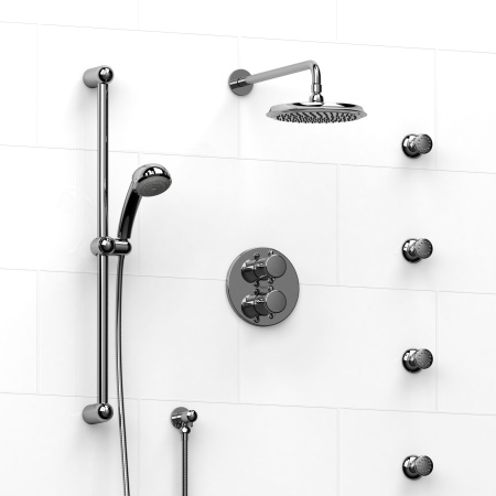Riobel -¾" double coaxial system with hand shower rail, 4 body jets and shower head - KIT#483FI+