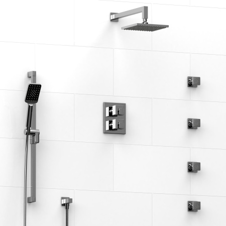 Riobel -¾" double coaxial system with hand shower rail, 4 body jets and shower head - KIT#483KSTQ
