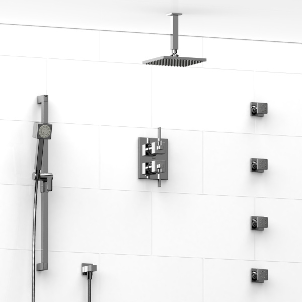 Riobel -¾” double coaxial system with hand shower rail, 4 body jets and shower head – KIT#483MZ
