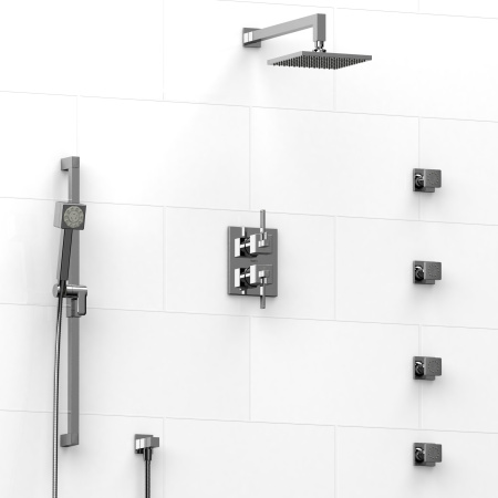 Riobel -¾" double coaxial system with hand shower rail, 4 body jets and shower head - KIT#483MZ