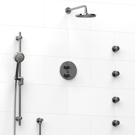 Riobel -¾" double coaxial system with hand shower rail, 4 body jets and shower head - KIT#483PATM+