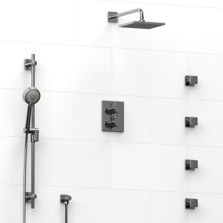 Riobel -¾" double coaxial system with hand shower rail, 4 body jets and shower head - KIT#483PATQ+