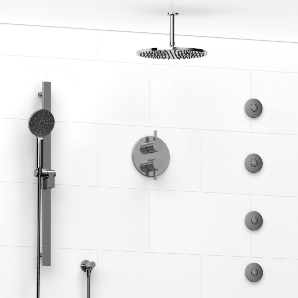 Riobel -¾” double coaxial system with hand shower rail, 4 body jets and shower head – KIT#483PXTM