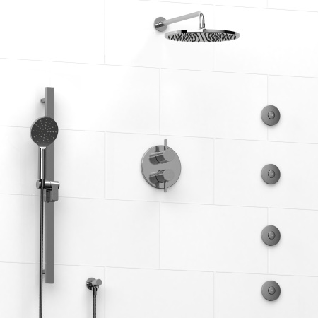 Riobel -¾" double coaxial system with hand shower rail, 4 body jets and shower head - KIT#483PXTM