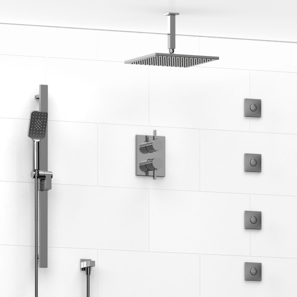 Riobel -¾” double coaxial system with hand shower rail, 4 body jets and shower head – KIT#483PXTQ
