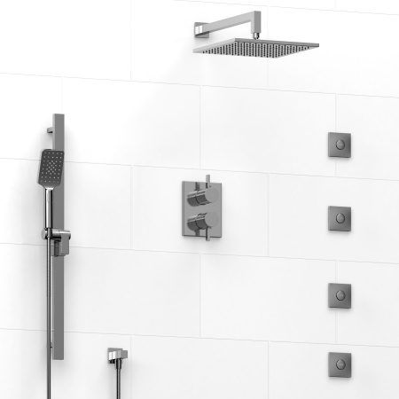 Riobel -¾" double coaxial system with hand shower rail, 4 body jets and shower head - KIT#483PXTQ