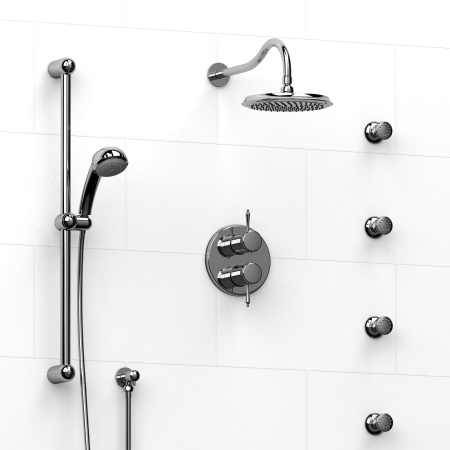 Riobel -¾" double coaxial system with hand shower rail, 4 body jets and shower head - KIT#483RO