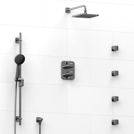 Riobel -¾" double coaxial system with hand shower rail, 4 body jets and shower head - KIT#483SA