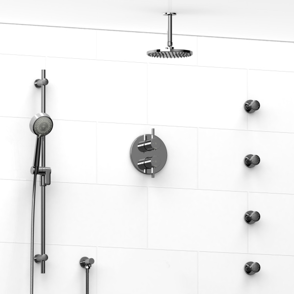 Riobel -¾” double coaxial system with hand shower rail, 4 body jets and shower head – KIT#483SHTM