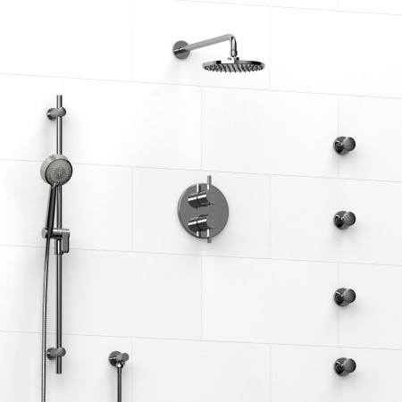 Riobel -¾" double coaxial system with hand shower rail, 4 body jets and shower head - KIT#483SHTM