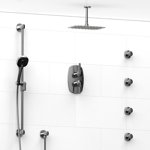 Riobel -¾” double coaxial system with hand shower rail, 4 body jets and shower head – KIT#483VY