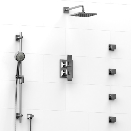 Riobel -¾" double coaxial system with hand shower rail, 4 body jets and shower head - KIT#483ZOTQ