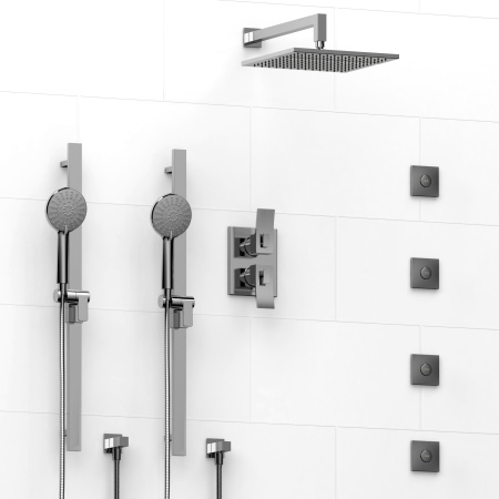 Riobel -¾" double coaxial system with 2 hand shower rails, 4 body jets and shower head - KIT#5783
