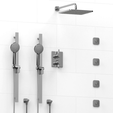 Riobel -¾" double coaxial system with 2 hand shower rails, 4 body jets and shower head - KIT#5883