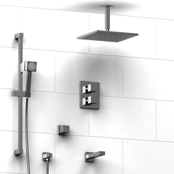 Riobel -½” system with hand shower rail, shower head and spout – KIT#6042